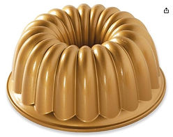 Decorative bundt pan for even slicing.
