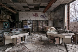 A former science classroom in one of Gary's many derelict schools.