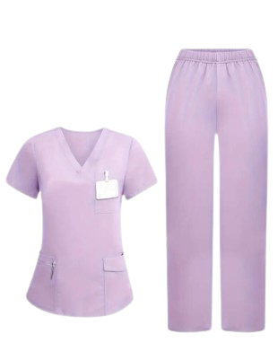 Thumbnail: Medical Scrubs Set-Short Sleeve V-Neck Top Patch Pockets and Drawstring Pants