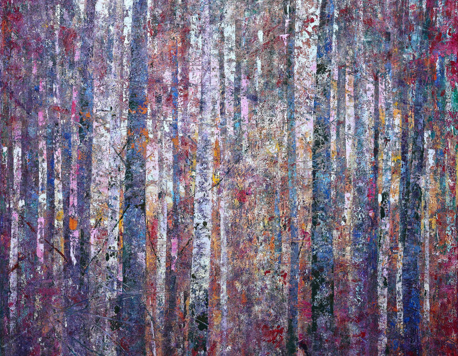 Interval – contemporary abstract landscape painting in oil and cold wax, palette knife, by Peter Corr