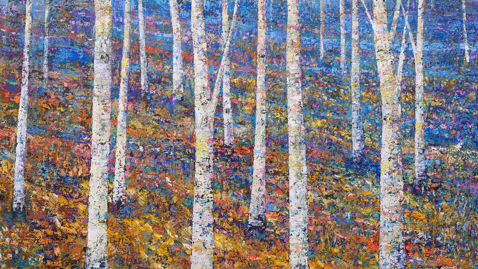 The Gift of The Forest 120 x 100 cm Oil on Canvas
This is an oil wax and acrylic painting artwork by Peter Corr contemporary UK based artist Art PeterCorrart close-up of artwork textured, large,
colourful, vibrant, compelling, inspiring, valuable, investment piece, artwork for sale available art fair blue gold yellow orange trees tree 
forest forestry original painting painter contemporary art blog contemporary art blog,
what painting should I buy?
contemporary landscape artist online.
buy abstract art online,
original oil paintings for sale uk,
artist, art, painting, buy artwork online, original painting,
modern art, uk based artist, ely painter, artwork,
This is an oil painting on a cradled wooden board using a cold wax medium.
