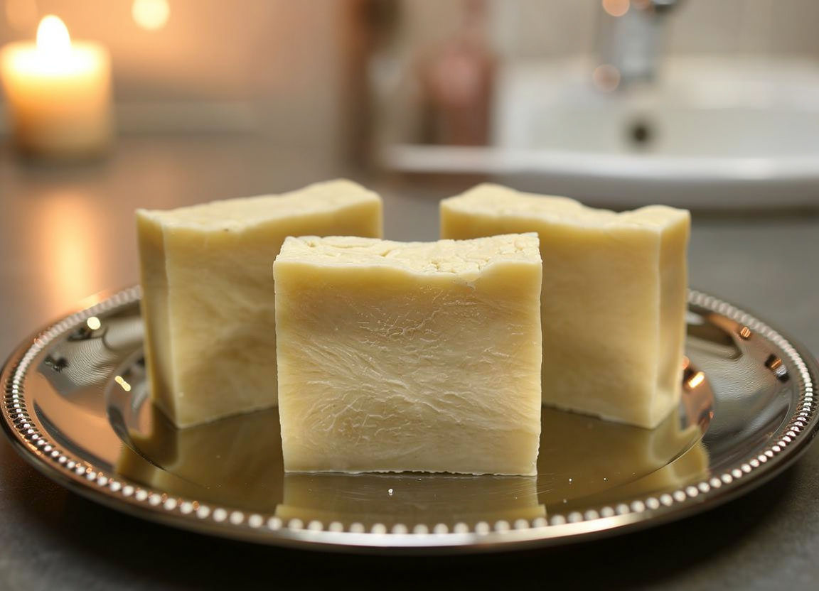 Ivory Essence - Unscented Castile handcrafted soap bar on a tray