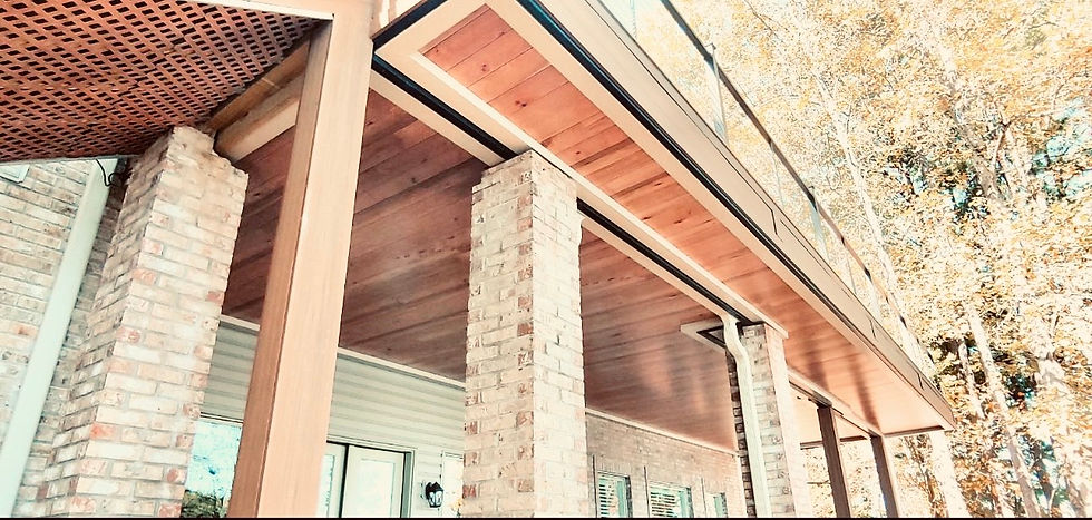 Hickory with Black Gutters Undercover Systems Waterproof Under-Deck Ceiling