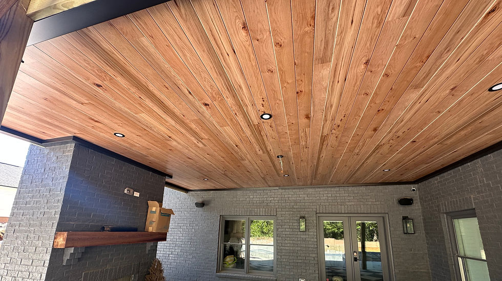 Hickory with Black Gutters Undercover Systems Waterproof Under-Deck Ceiling
