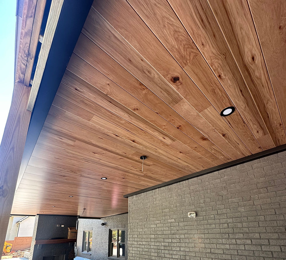 Hickory with Black Gutters Undercover Systems Waterproof Under-Deck Ceiling