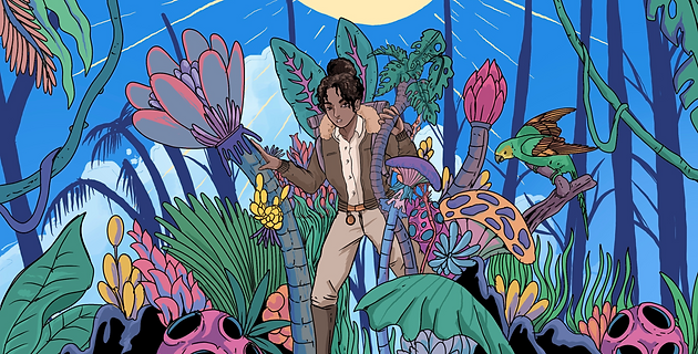 Sarah Morgan, the central Fantasy Lo-Fi character from the Signiverse, illustrated on an expedition. The artwork highlights her story-driven role in Signitunes’ worldbuilding, linking music with exploration and lore.