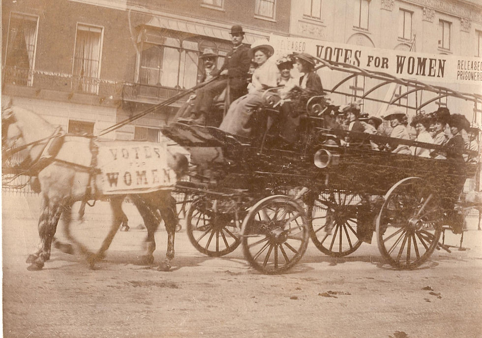 Florence Canning released from Holloway Gaol, 31 July 1908: she is second from the back of the charabanc. Image: LSE Women’s Library Collection