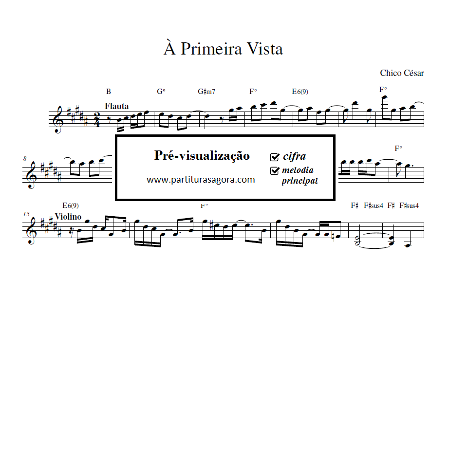 partitura para teclado da musica A Primeira Vista - Chico Cesar