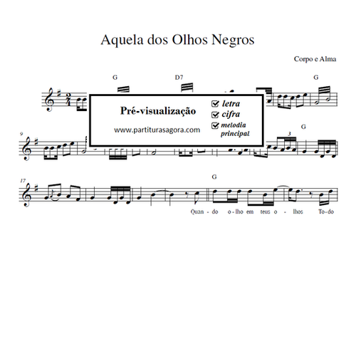 AQUELA DOS OLHOS NEGROS - Corpo e Alma (PARTITURA) | Partituras Agora