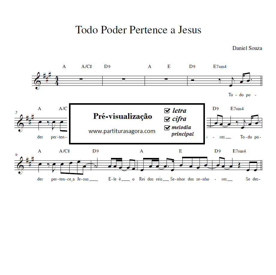 partitura para teclado da musica Todo Poder Pertence a Jesus - Daniel Souza