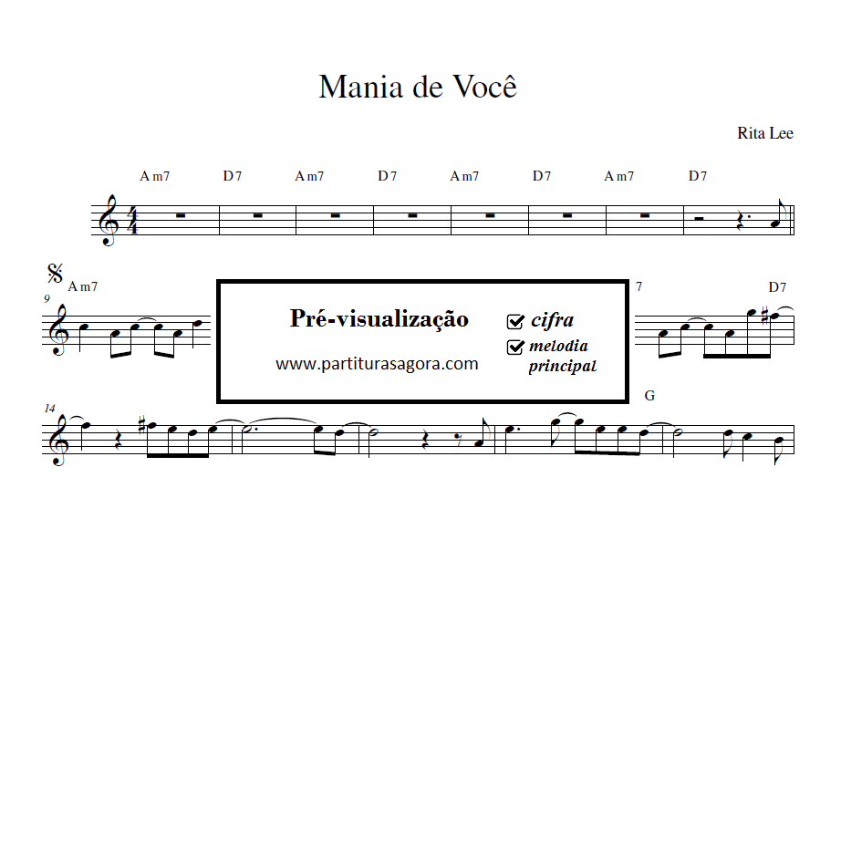 partitura para teclado da musica Mania de Você - Rita Lee