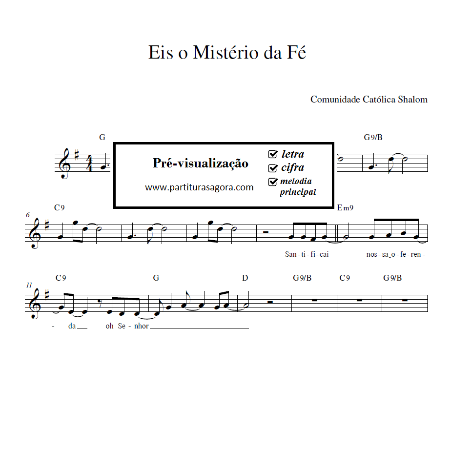 partitura para teclado da musica Eis o Mistério da Fé - Comunidade Católica Shalom