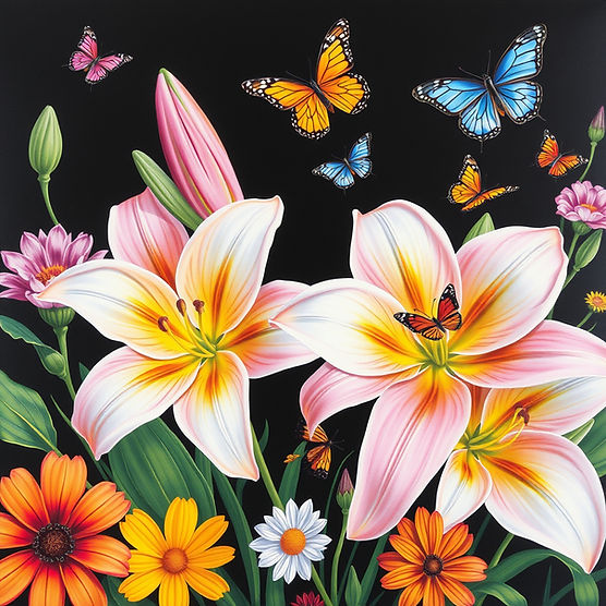 colorful lilies and colorful butterflies.jpg