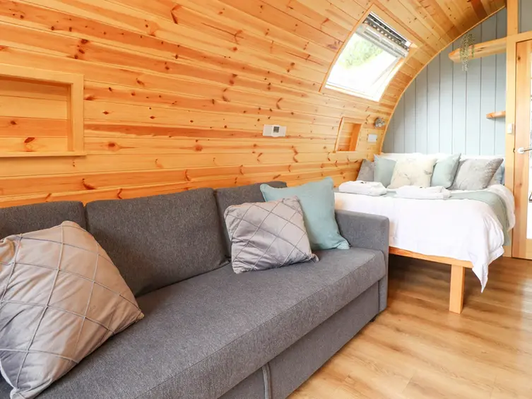 luxury adults only glamping in lancashire sofa and bed