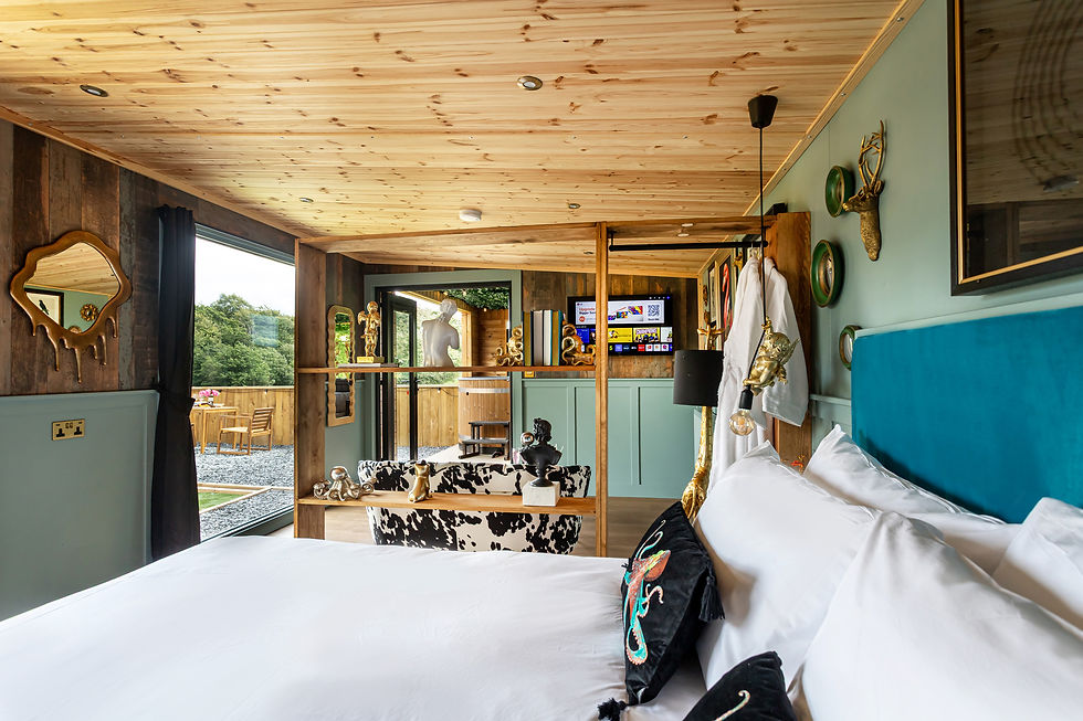 hidden hills luxury glamping quirky quarters bedroom side view