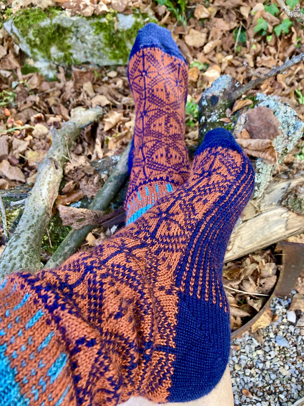 Miniaturbild: Hirsch Natur Socken - Norweger Sternenmuster - 100% bio Schurwolle