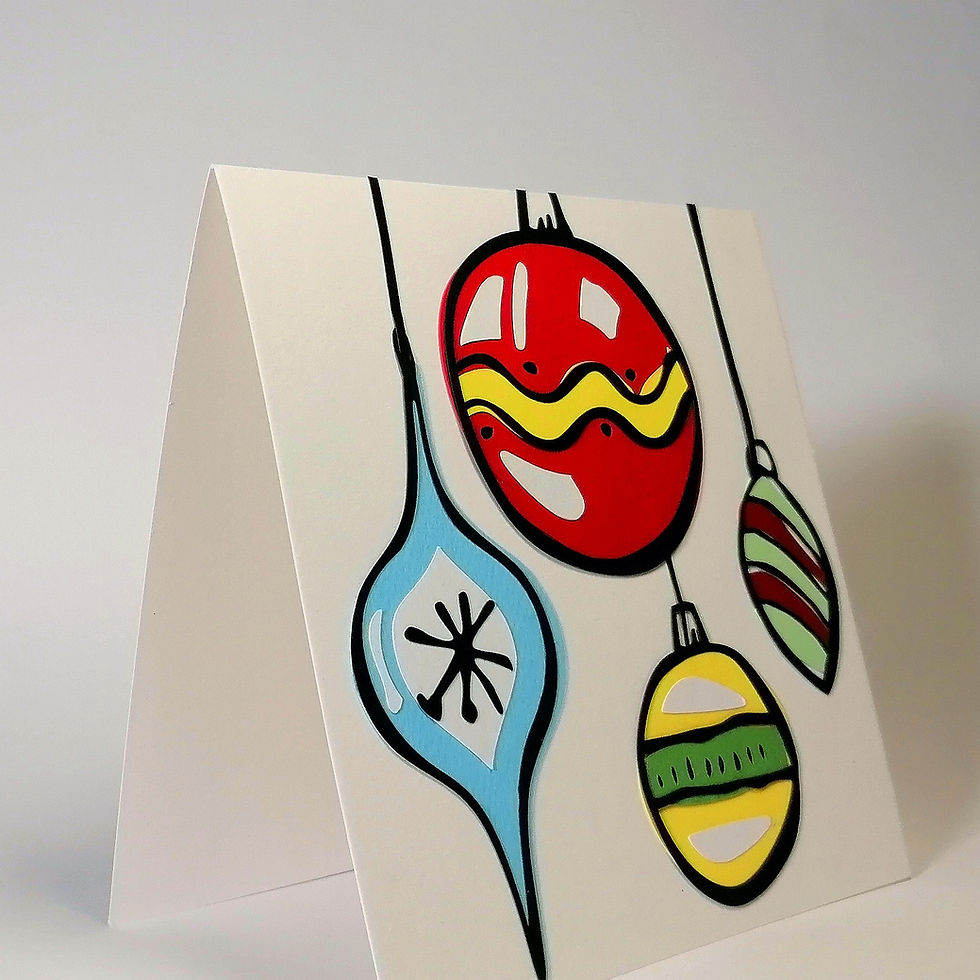 Greeting card with colorful Christmas ornaments