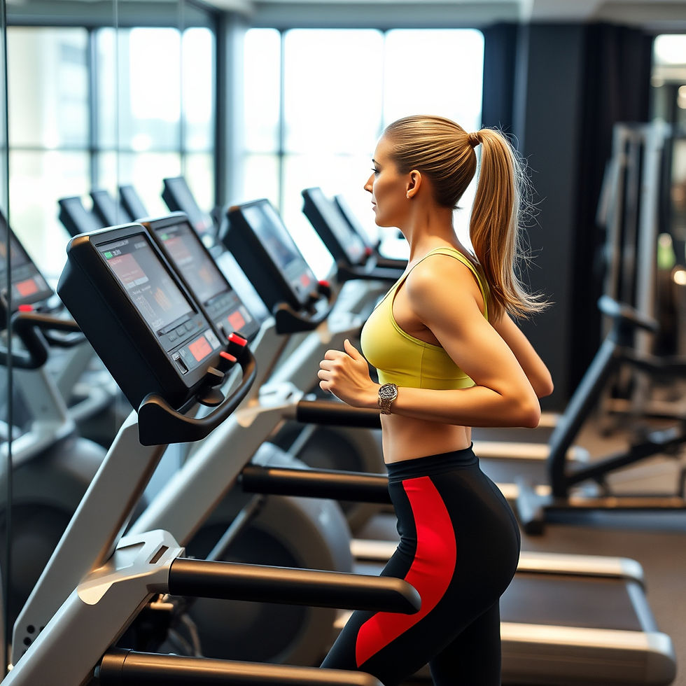 vrouw op hardloopband in gym