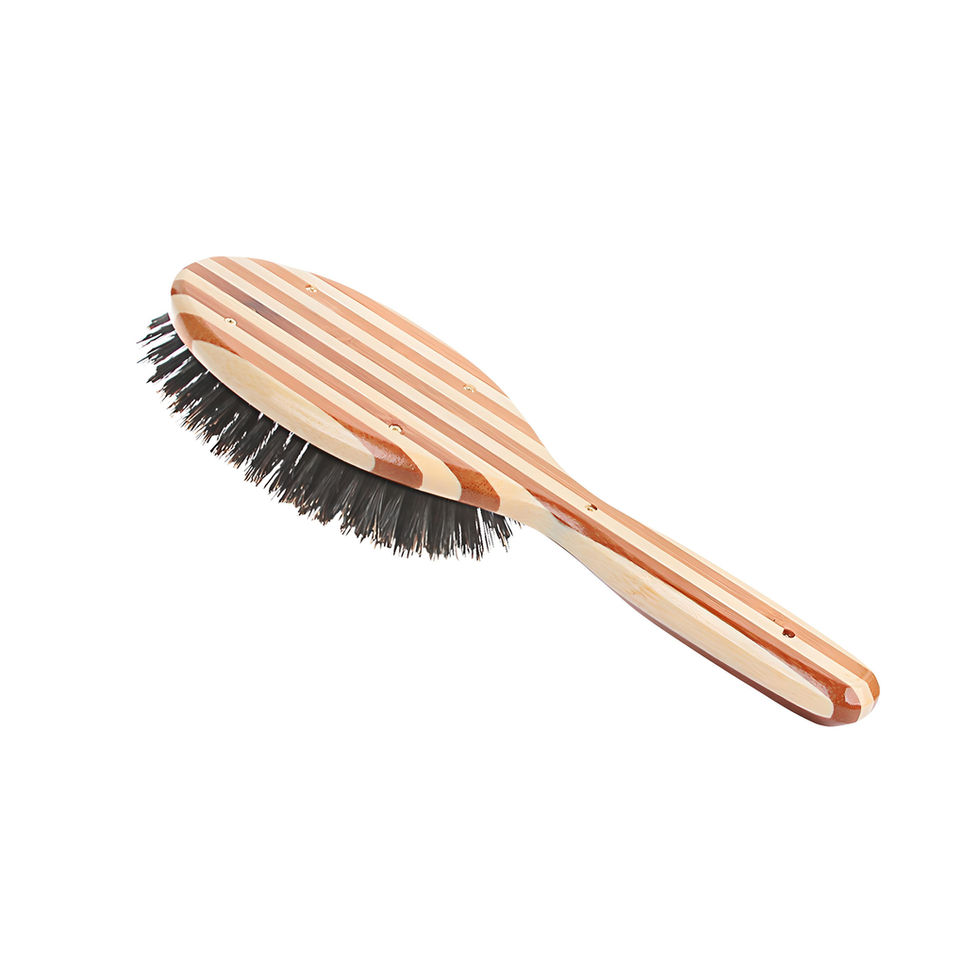 Bass Brushes Shine & Condition Hairbrush Boar Bristles Natural Bamboo Handle Large Oval Striped