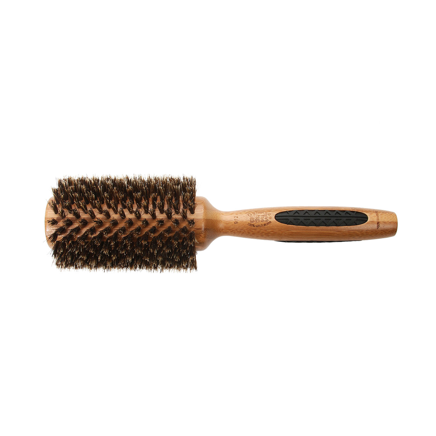 Bass Brushes P Series Straighten & Curl Round Hairbrush Natural Boar Bristles Natural Bamboo Handle Large Barrel