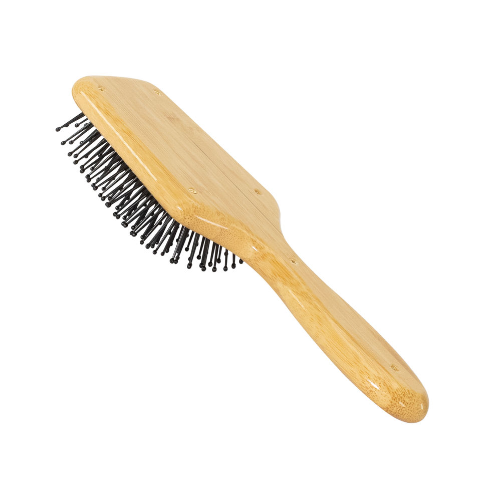 Bass Brushes Style & Detangle Hairbrush Nylon Pin Pure Natural Bamboo Handle Small Paddle