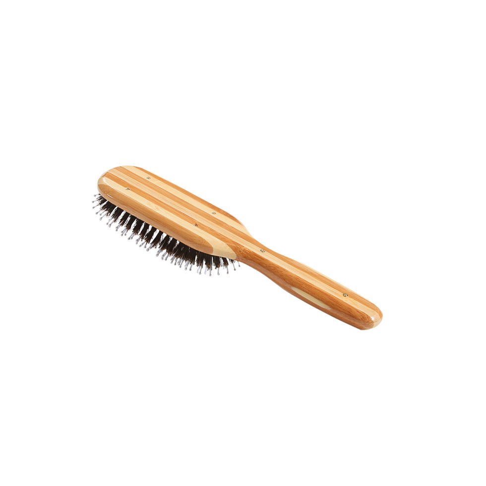 Bass Brushes Shine & Condition Hairbrush Boar Bristles Nylon Pin Pure Natural Bamboo Handle Medium Paddle Striped