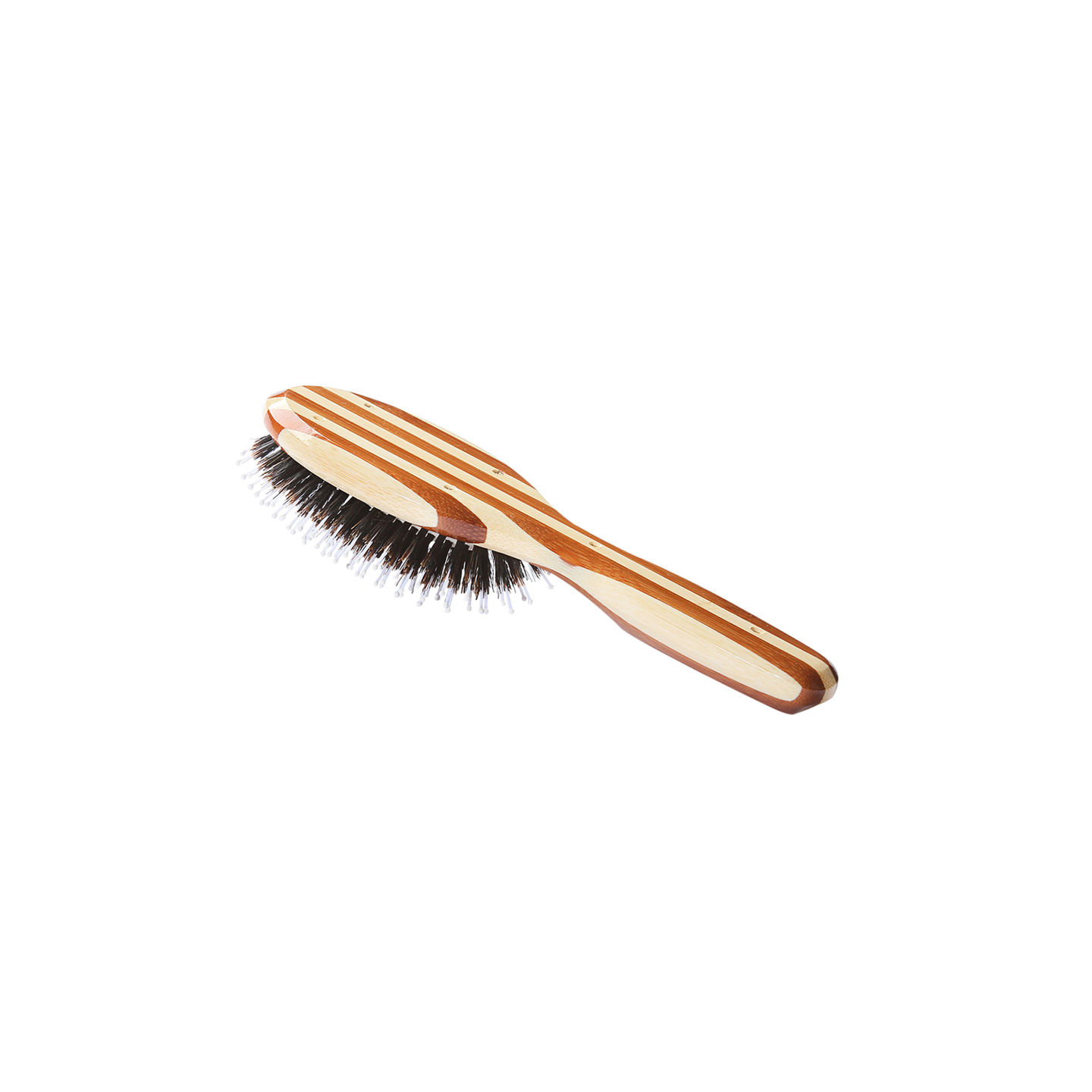 Bass Brushes Shine & Condition Hairbrush Natural Boar Bristles Nylon Pin Pure Natural Bamboo Handle Small Oval Striped
