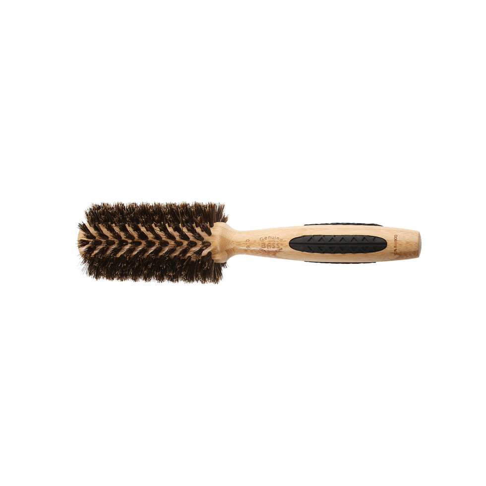 Bass Brushes Straighten & Curl Round Hairbrush Boar Bristles Natural Bamboo Handle Medium Barrel