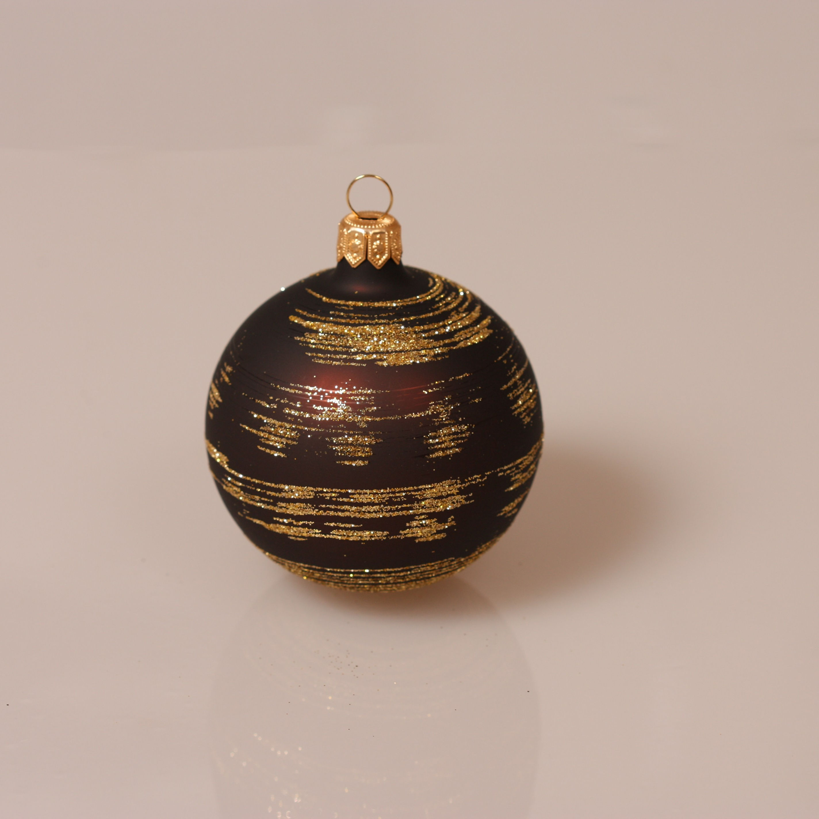 Glaskugle mat brun med guld 7 Cm. 4 Stk.