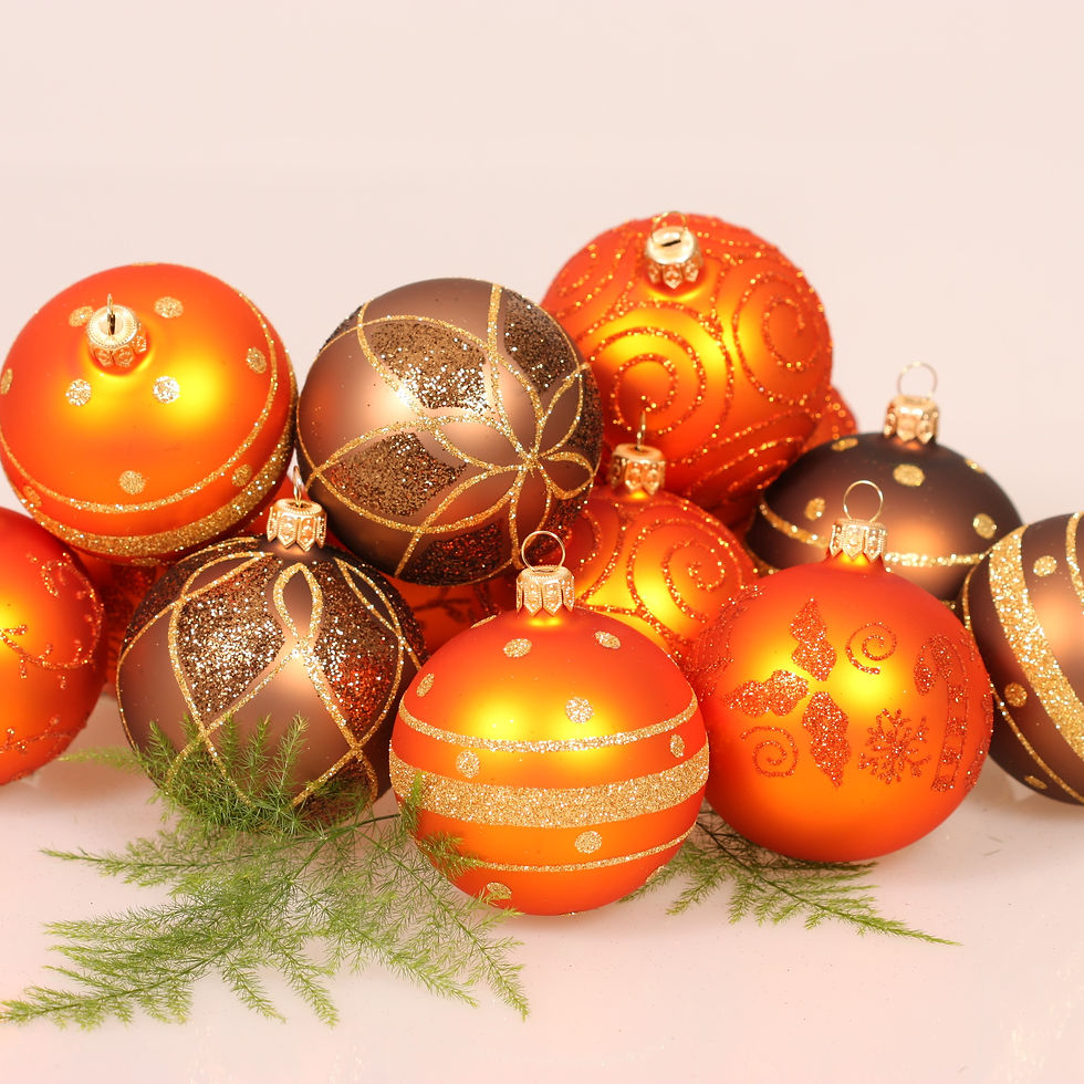 Miniaturebillede: Glas kugle orange med orange glimmer 7 cm, 4 stk.