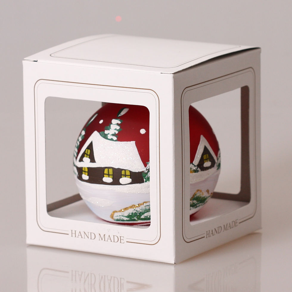 Miniaturebillede: Glas Landskabs kugle 10cm, Rød transparent