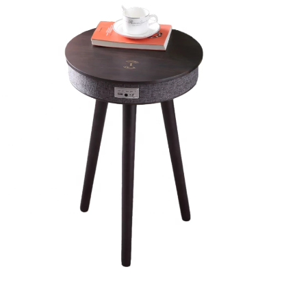 Wooden Coffee Table Tripod Bluetooth Speaker with 9000 MAh and Wireless Charger