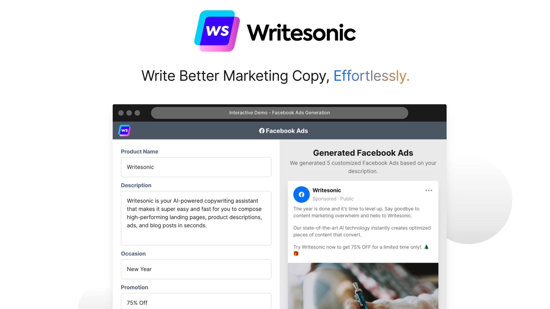 Writesonic AI writer for marketing copy