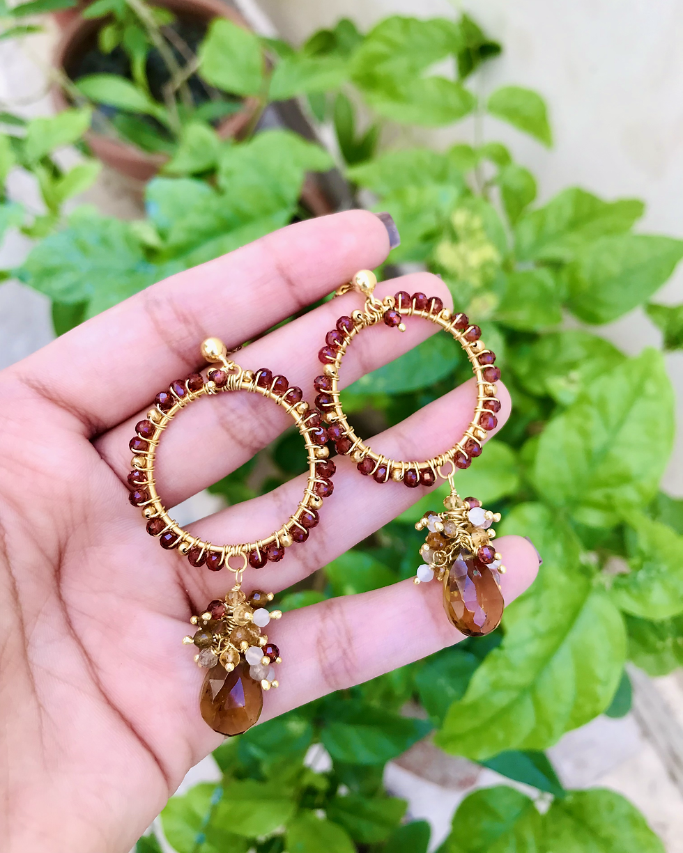 Garnet Hoop Earrings