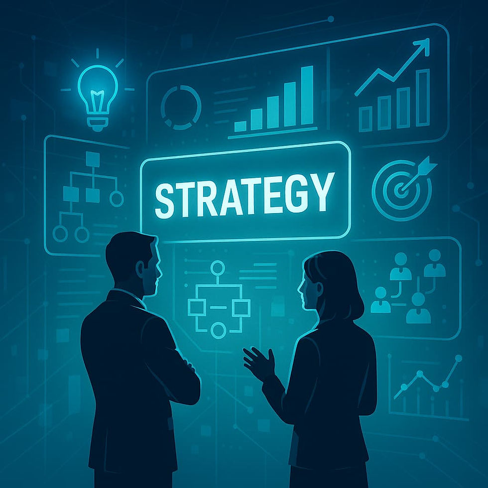 Estrategia empresarial digital con líderes analizando gráficos y datos, representando la importancia del reclutamiento estratégico y head hunters en México 2025.