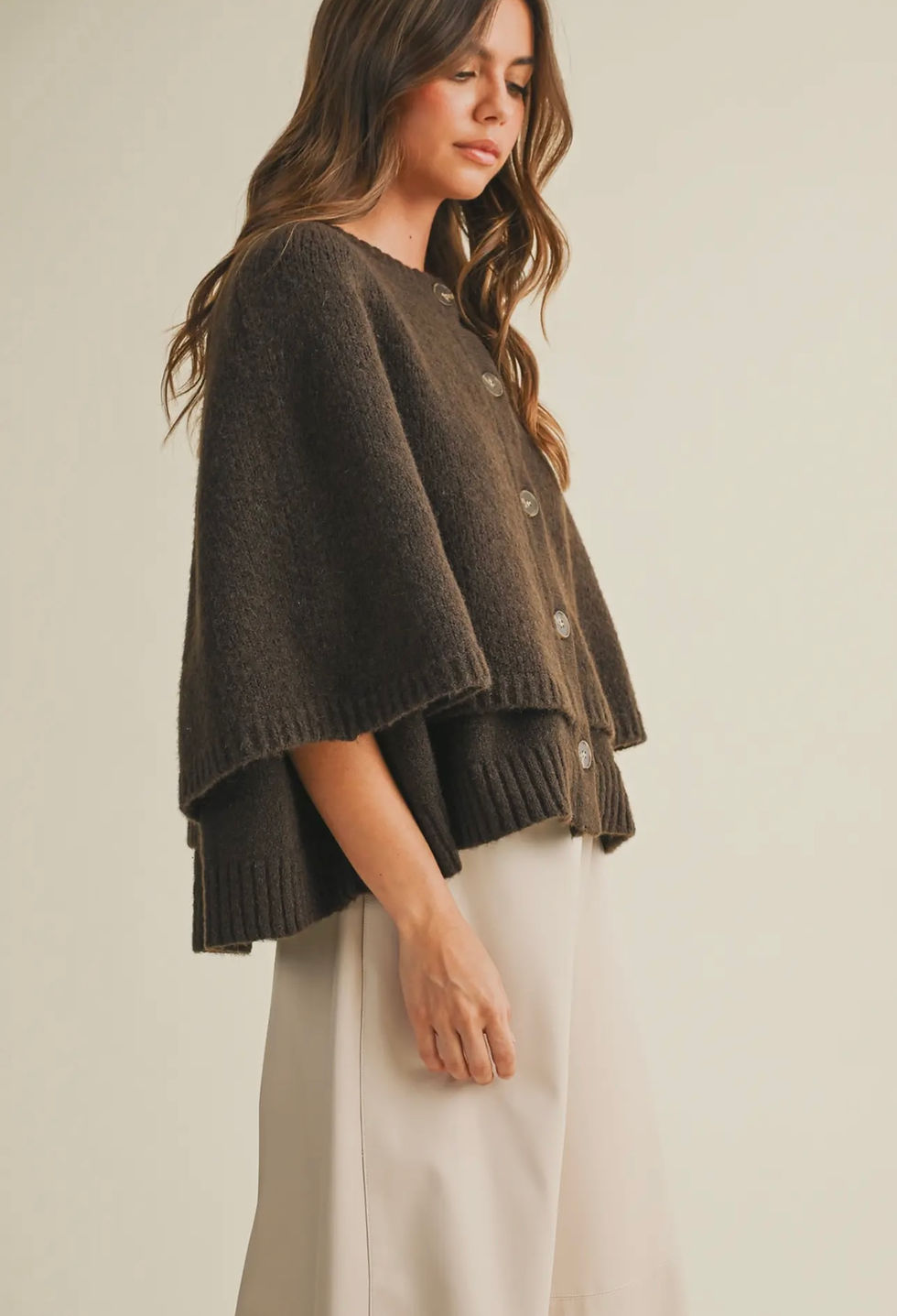Thumbnail: Button Closure Sweater Cape Cardigan