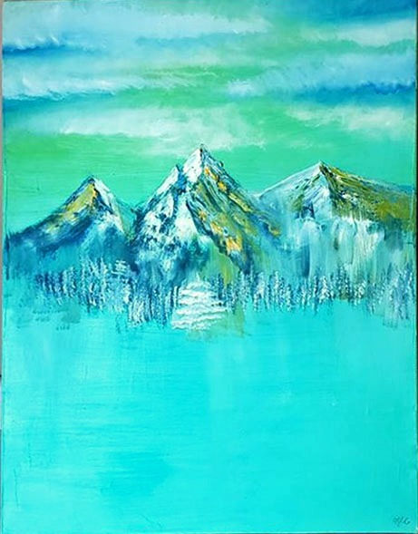 Teal Mountains with a foggy Haze