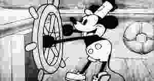 chuột mickey lái tàu trong phim hoạt hình steamboat willie của hãng walt disney
