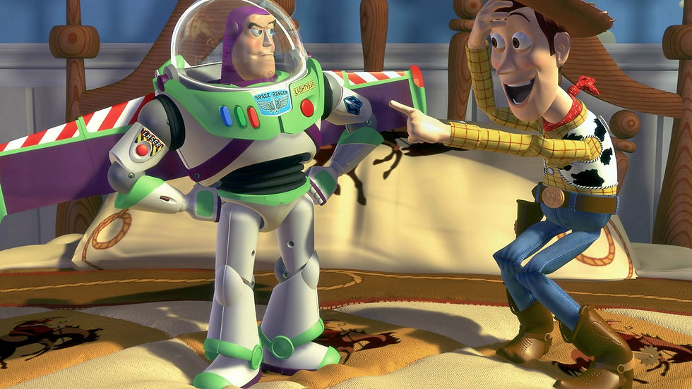 Woody và Buzz trong cảnh phim hoạt hình 3D "Toy Story" (1995)