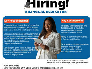 Hiring Bilingual Marketer - African EdTech Remote marketing Digital literacy