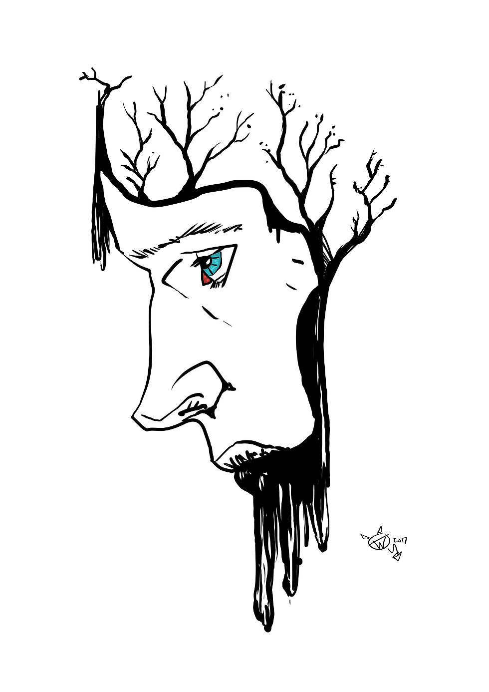 Erm, a melty half face with trees I think