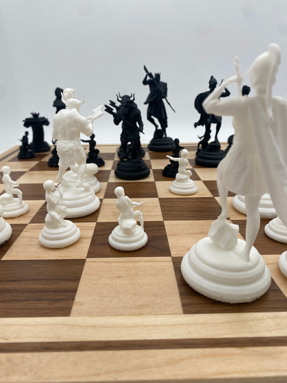 Thumbnail: Greek Myths 3D Printed Chess Set and Hand-Made Walnut Board