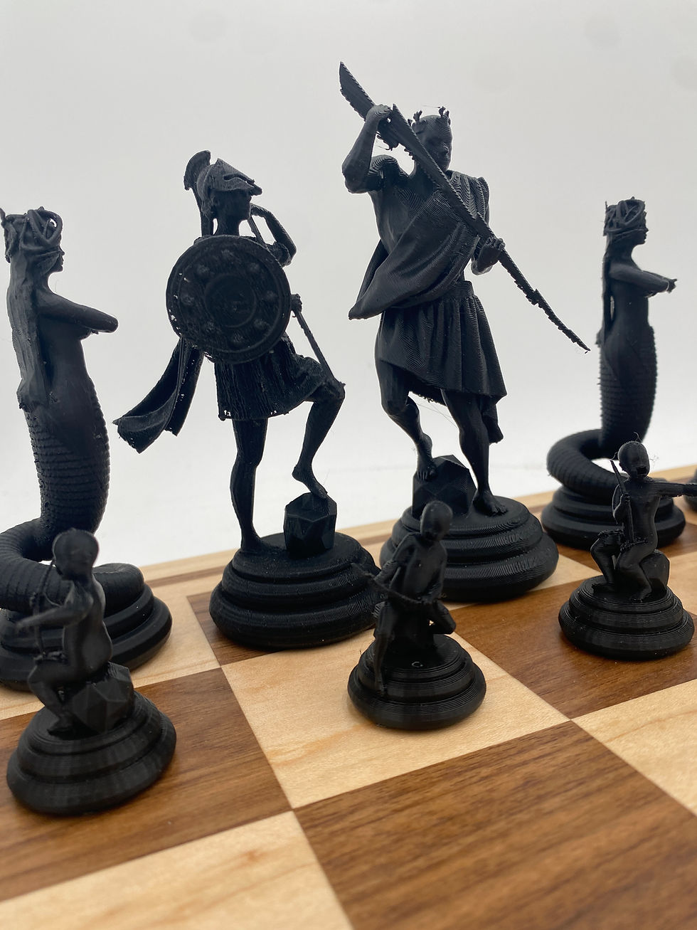 Thumbnail: Greek Myths 3D Printed Chess Set and Hand-Made Walnut Board
