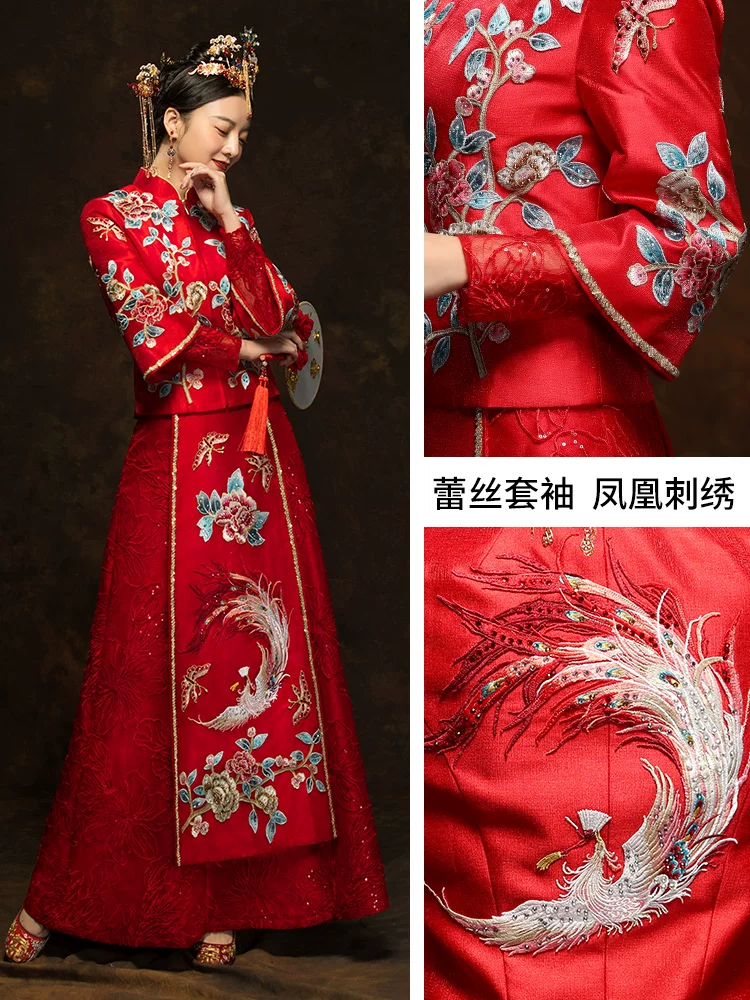 Thumbnail: 88017 Xihefu Bride Retro Dragon and Phoenix Kwa Wedding Banquet Dress Chinese St