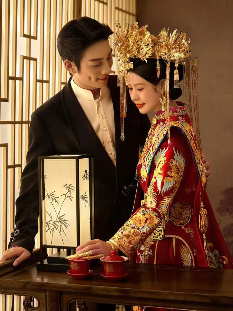 Thumbnail: 55033 Luxury Artisanal Embroidered Dragon and Phoenix Kwa, Xiuhe Dress  Style, C