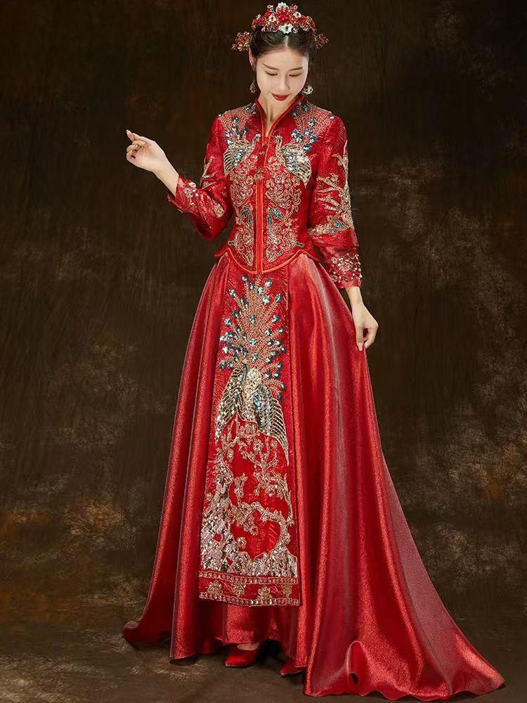 Thumbnail: 88032 Xiuhua Dress  Style V-Neck Embroidered Bride's Exit Wedding Dress, Chinese