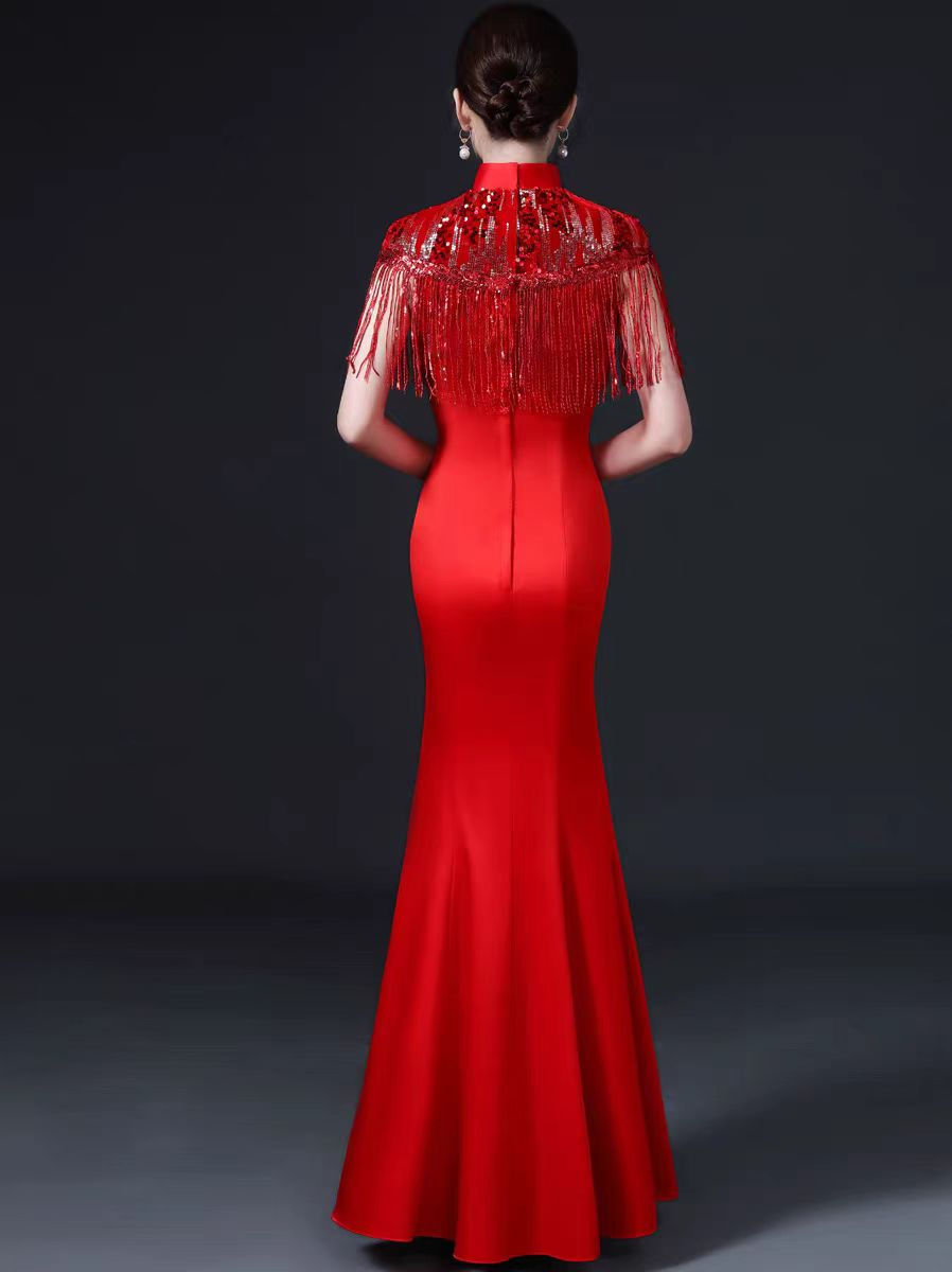 Thumbnail: 11376 Chinese-style Wedding Banquet Dress – Mermaid Qipao, Simple Elegant Red Go