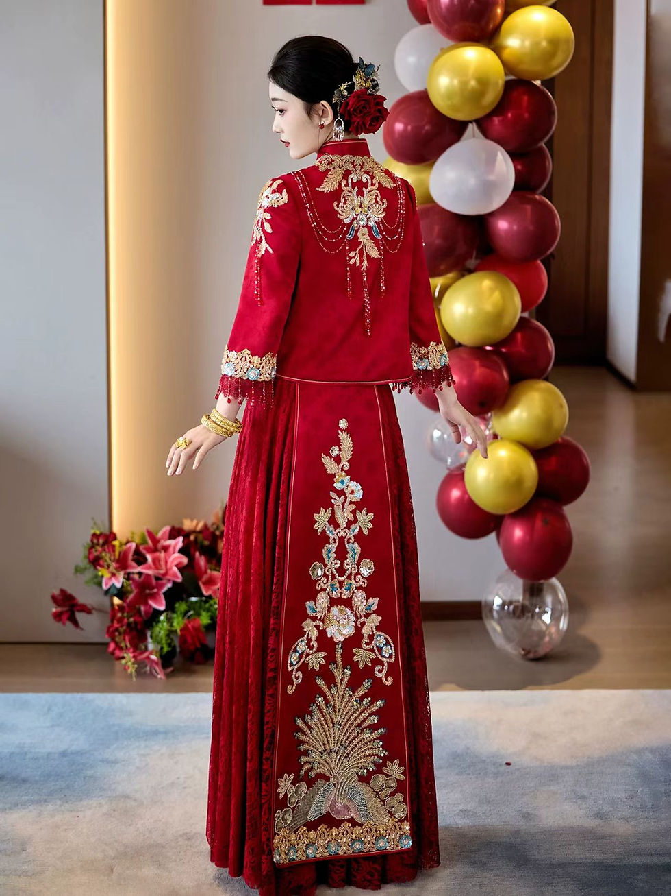 Thumbnail: 77020 Xihe Suit  Style Dragon and Phoenix Kwa Chinese Wedding Dress for Petite B