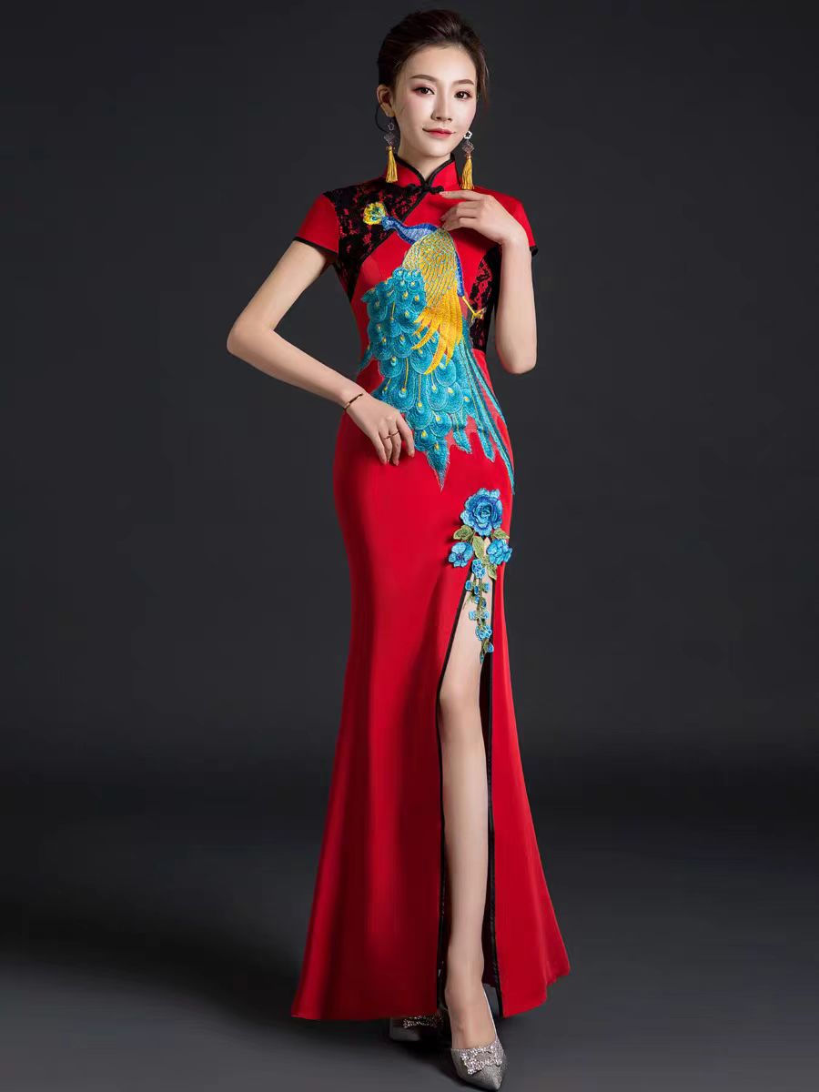 Thumbnail: 11383 Spring/Summer Mermaid Tail High-Slit Cheongsam – Long Stage Performance Go
