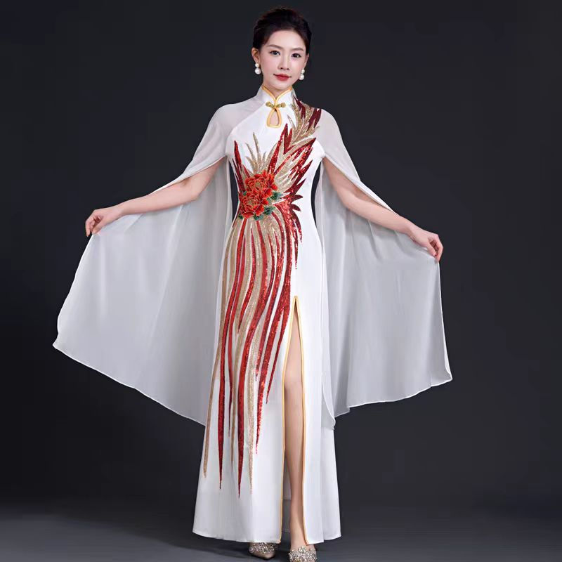 Thumbnail: 11382 hinese-Style Stage Guzheng Performance Dress – Slimming Fish Tail High-Sli